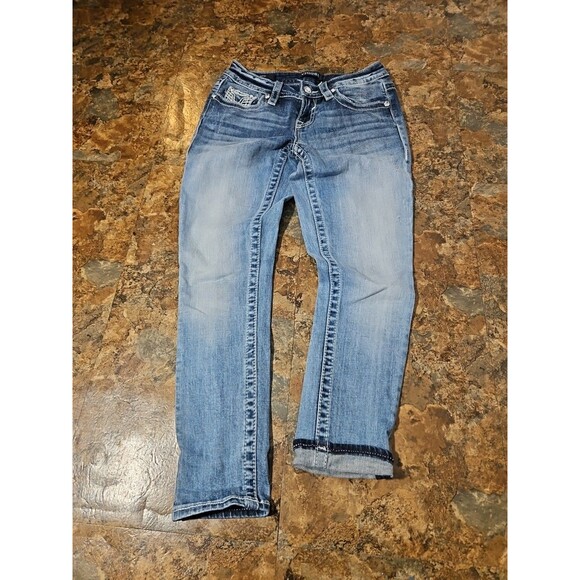 Vigoss‎ Capri Jeans Women's 0/L25 Heritage Fit Blue Denim Embroidered (A 192) - Picture 8 of 10